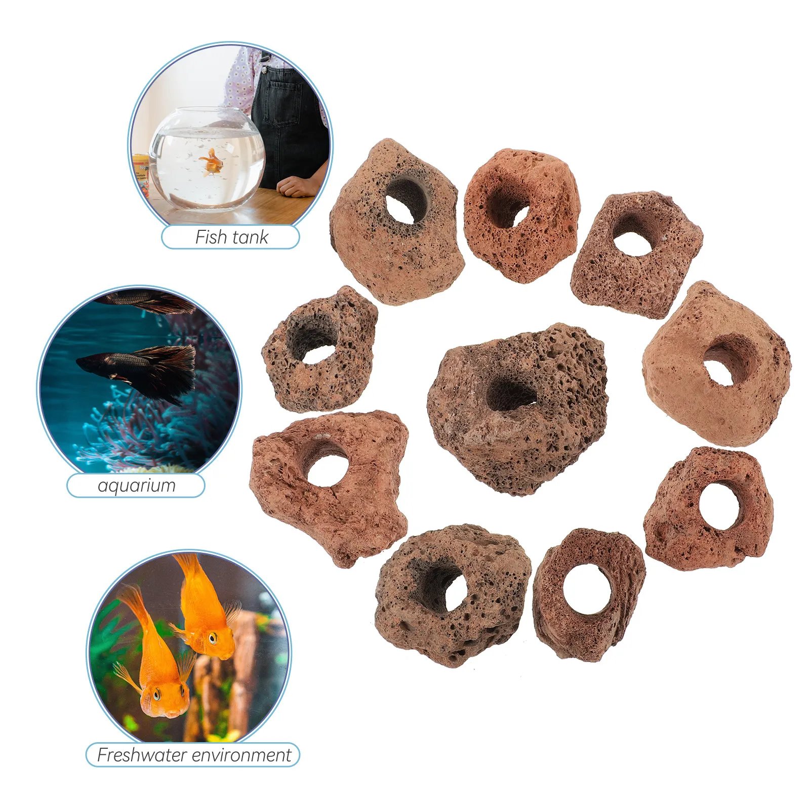

10Pcs Stone Fish Shelter Tank Ornament Fish Hideout Aquarium Cave Artificial Landscapes Decorative Caves（5-10cm Random pattern）