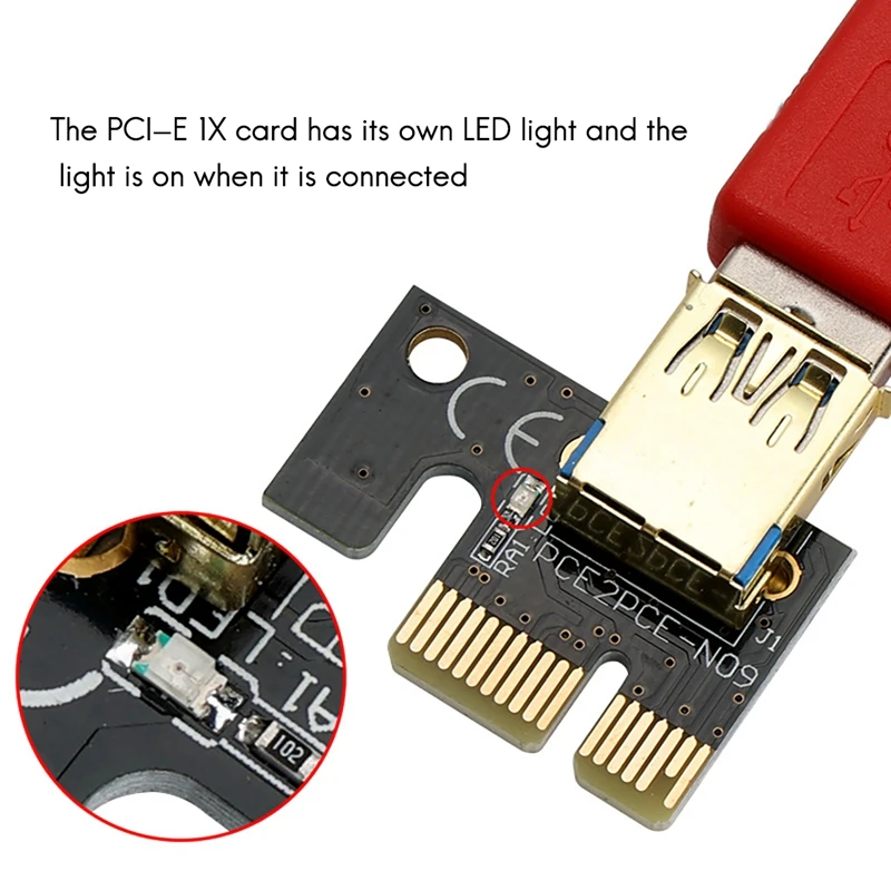 VER011S PCI-E 1X To 16X USB3.0 60Cm Graphics Riser Card With 10 Solid Capacitors LED Lights For Bitcoin Mining