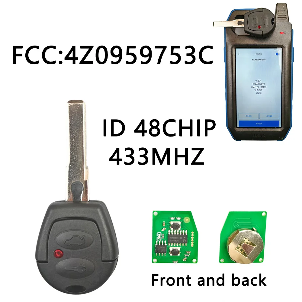 Two-button car remote key suitable for Volkswagen Focus (2006-2008) and City Golf (2003), model 4Z0959753C，ID 48CHIP