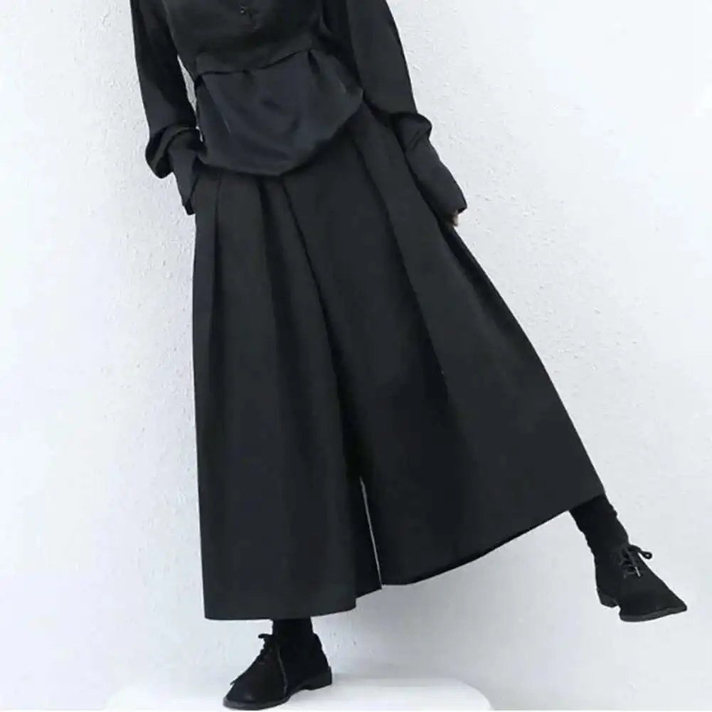 Men's New Pants Hakama Design Loose Wide Mens Leg Gothic Dark Style Cropped Sense High Waist Samurai Fashion Straight Male Skirt