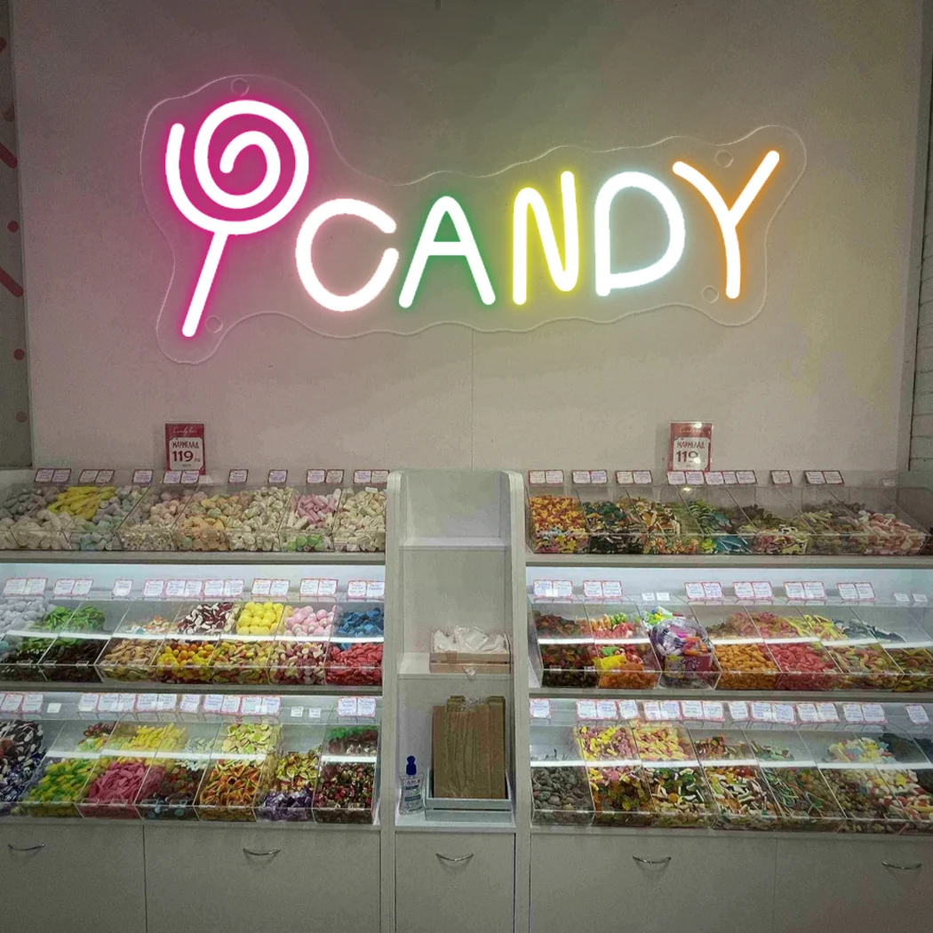 Letrero de neón de caramelo, letrero de tienda de dulces alimentado por USB, luz LED de neón para fiesta, dormitorio, decoración de pared colgante para el hogar, decoración navideña