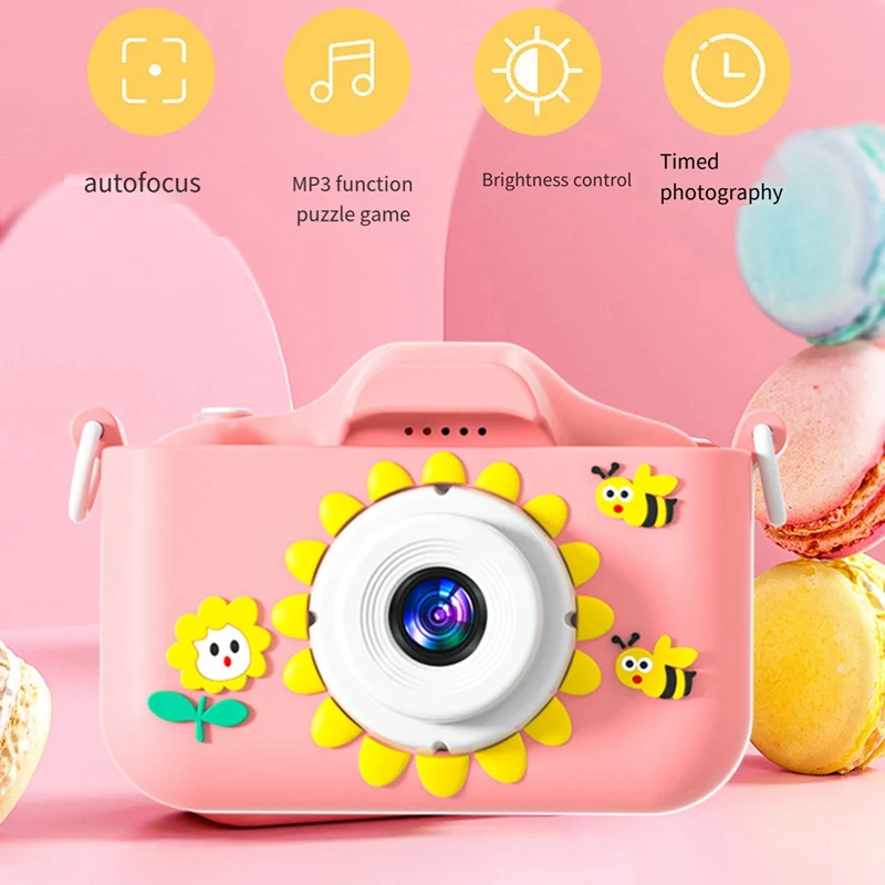 Caméras rechargeables avec n'aime pour enfants, caméra HD compacte, dessin animé tournesol