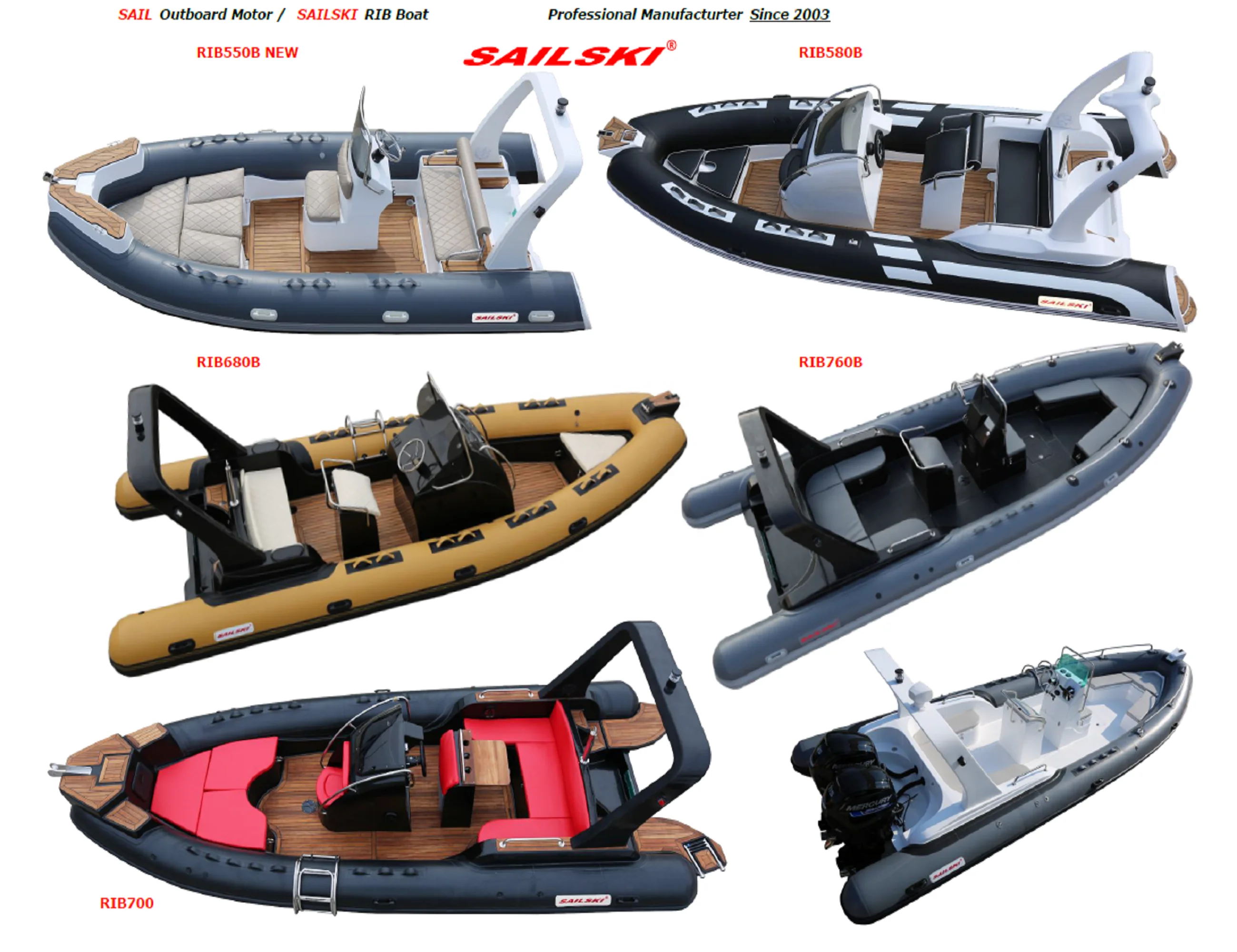 SAILSKI Fiberglass Hull Inflatable Boat 2.3m To 7.6m