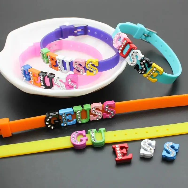 50PC/lot Hole 8MM Slide Letter DIY Slide Charm Half Crystal Alphabet Fit For 8MM Keychains Wristband Jewelrys view 6