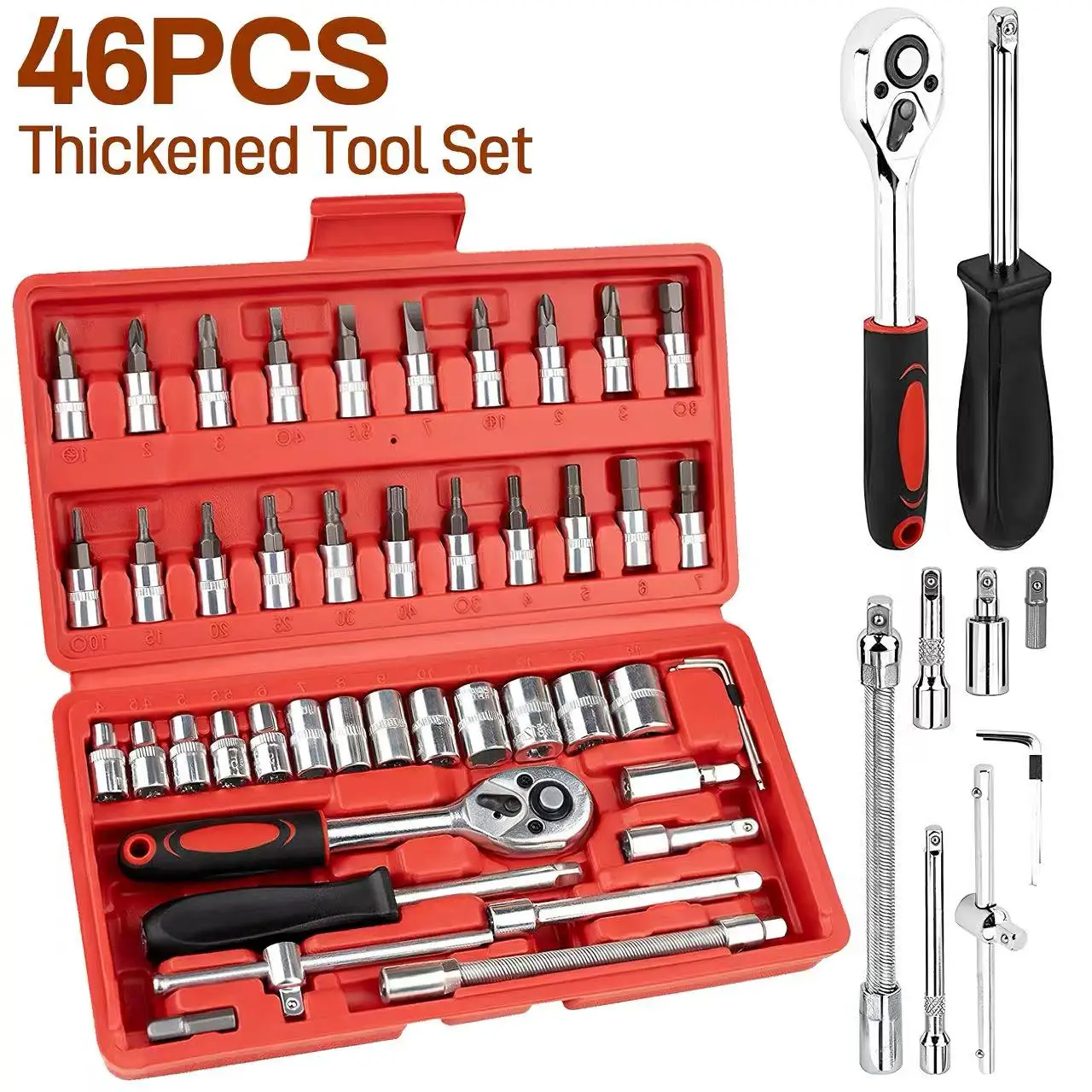 46-piece car repair tool set: a sturdy and durable metal tool set for home use, ideal for mechanics and car enthusiasts