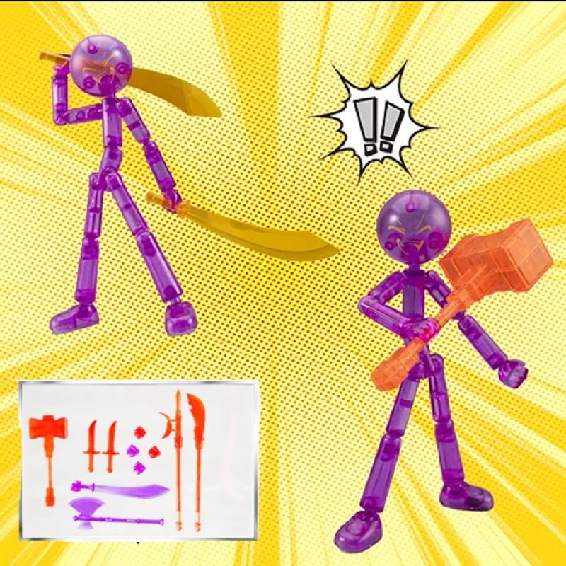 DIY Poseable Stick Man Figure Building Kit, 3D Printed Multi-jointed Action Figure with Weapons and Flexible Movable Gift