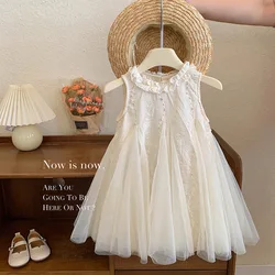 Girls Casual Dresses Princess Dress with Sleeveless Lace Mesh Girls Clothes Flower Girl Dresses 2 To 7 Years Wedding Dress