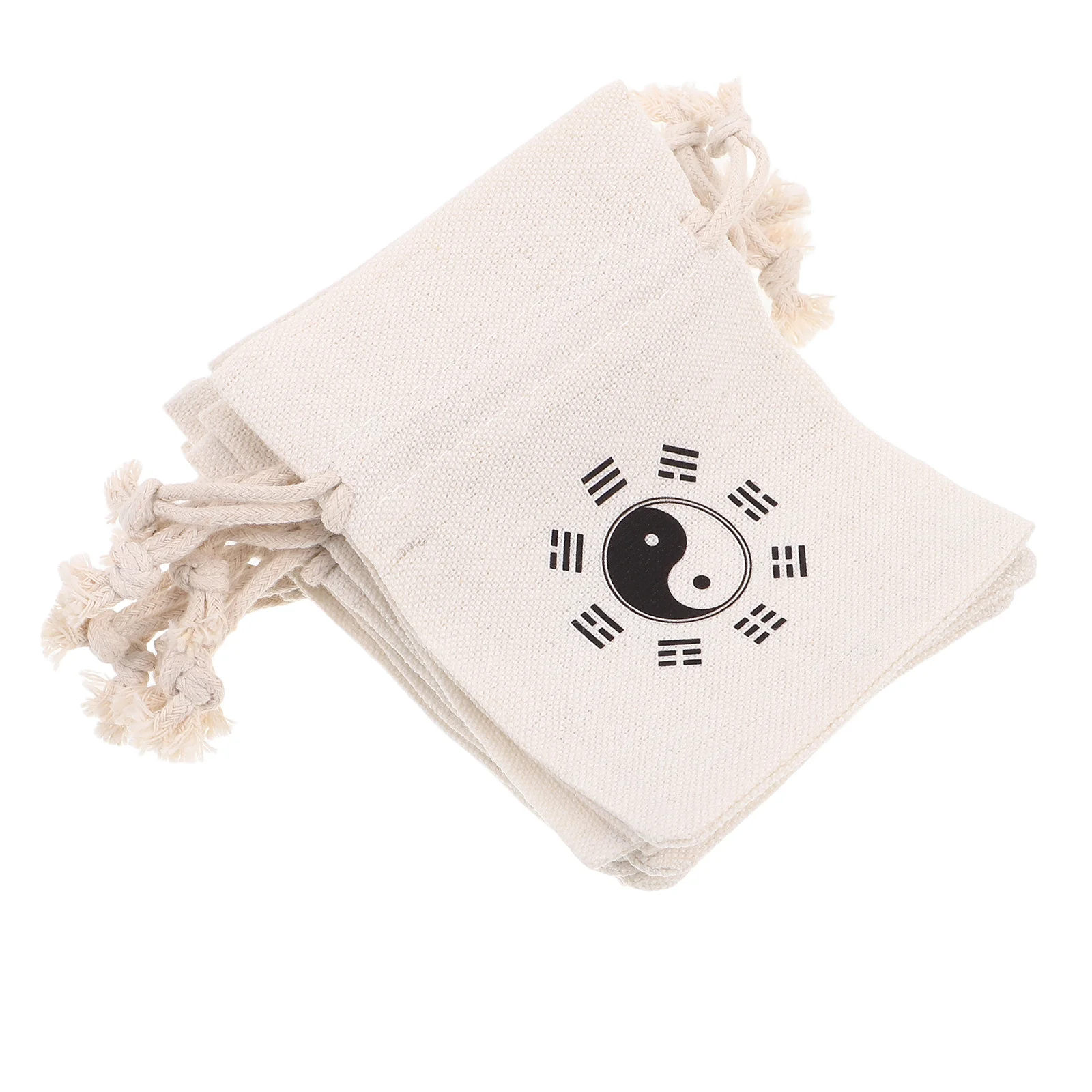 10Pcs Drawstring Jump Rope Pouches Sturdy Linen Storage Bag with Unique Bagua Pattern Portable Organizer for Workout Travel
