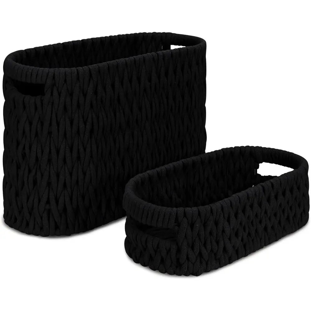

Boho Style Toilet Paper Basket Set, 2 Cotton Rope Woven Holders for 6 Mega Rolls, Bathroom Storage Organizer Decor (Black)