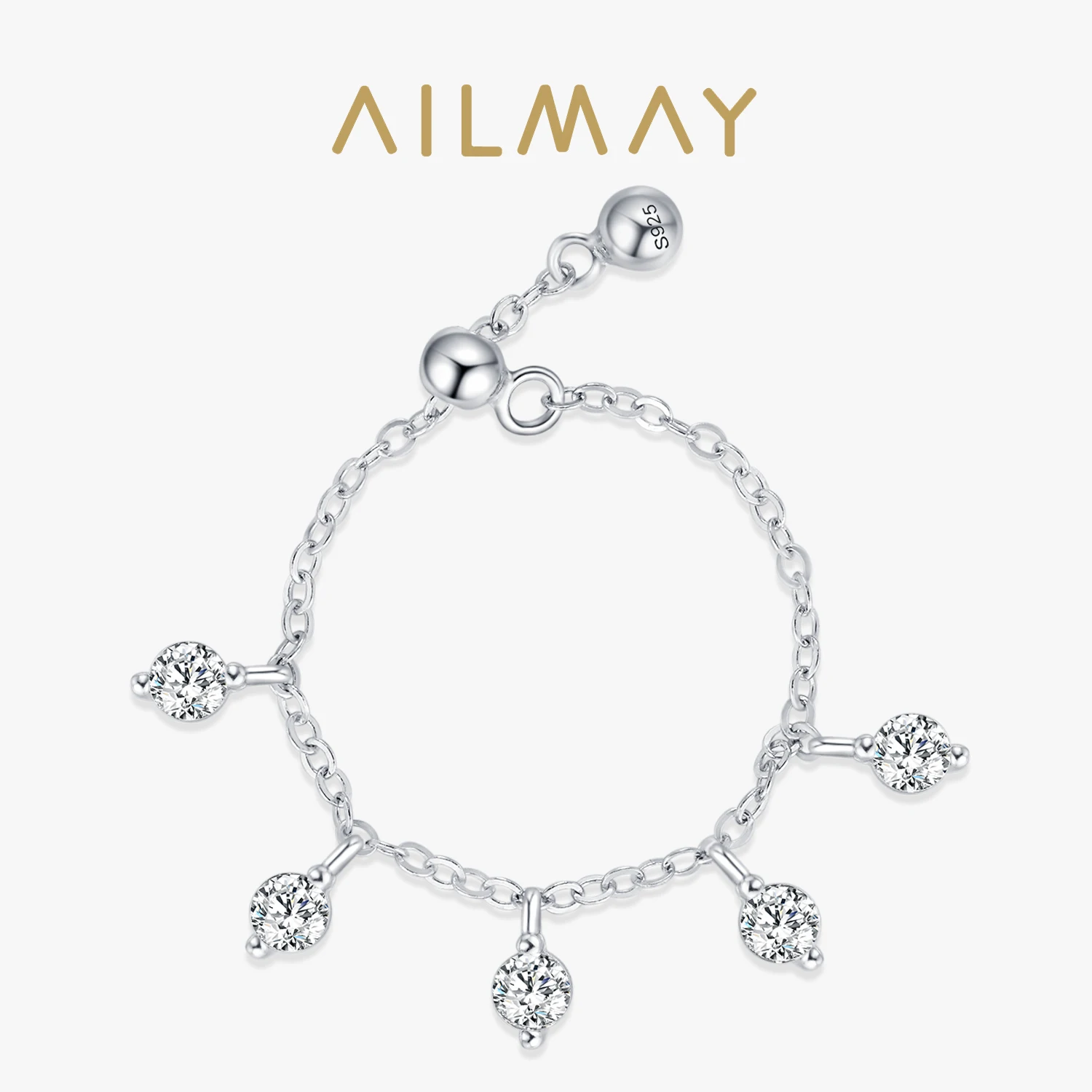 

Ailmay стерлингового серебра 925, круглый кулон с цирконом, регулируемая цепочка, кольца для женщин, новые элегантные аксессуары, модные украшения