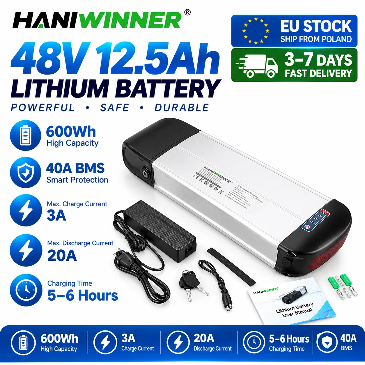 720Wh Ebike Replacement Battery — 36V 20Ah / 48V 15Ah Options, Rechargeable Lithium Battery for Electric Bicycles