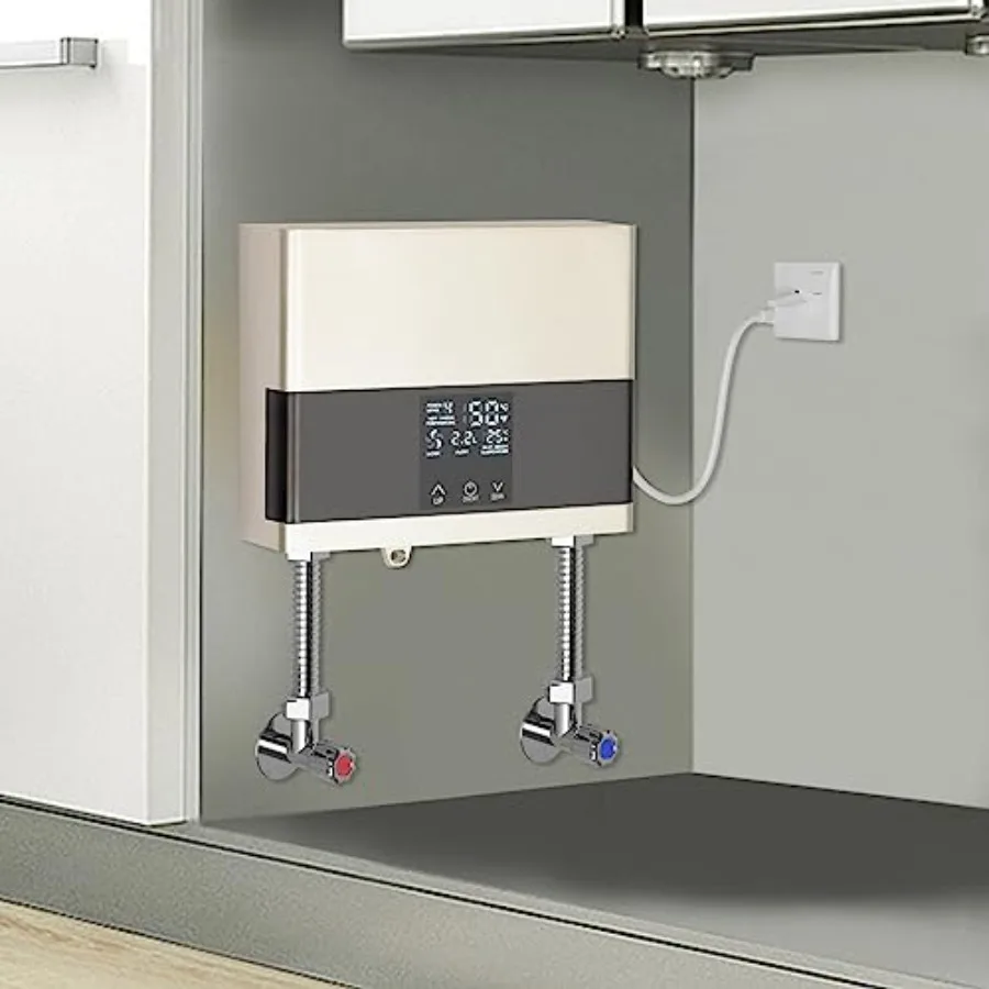 سخان مياه كهربائي صغير بدون خزان بقدرة 4000 وات مع نظام ترموستات ذكي IPx4 مقاوم للماء بالوعة فورية لتسخين الماء الساخن