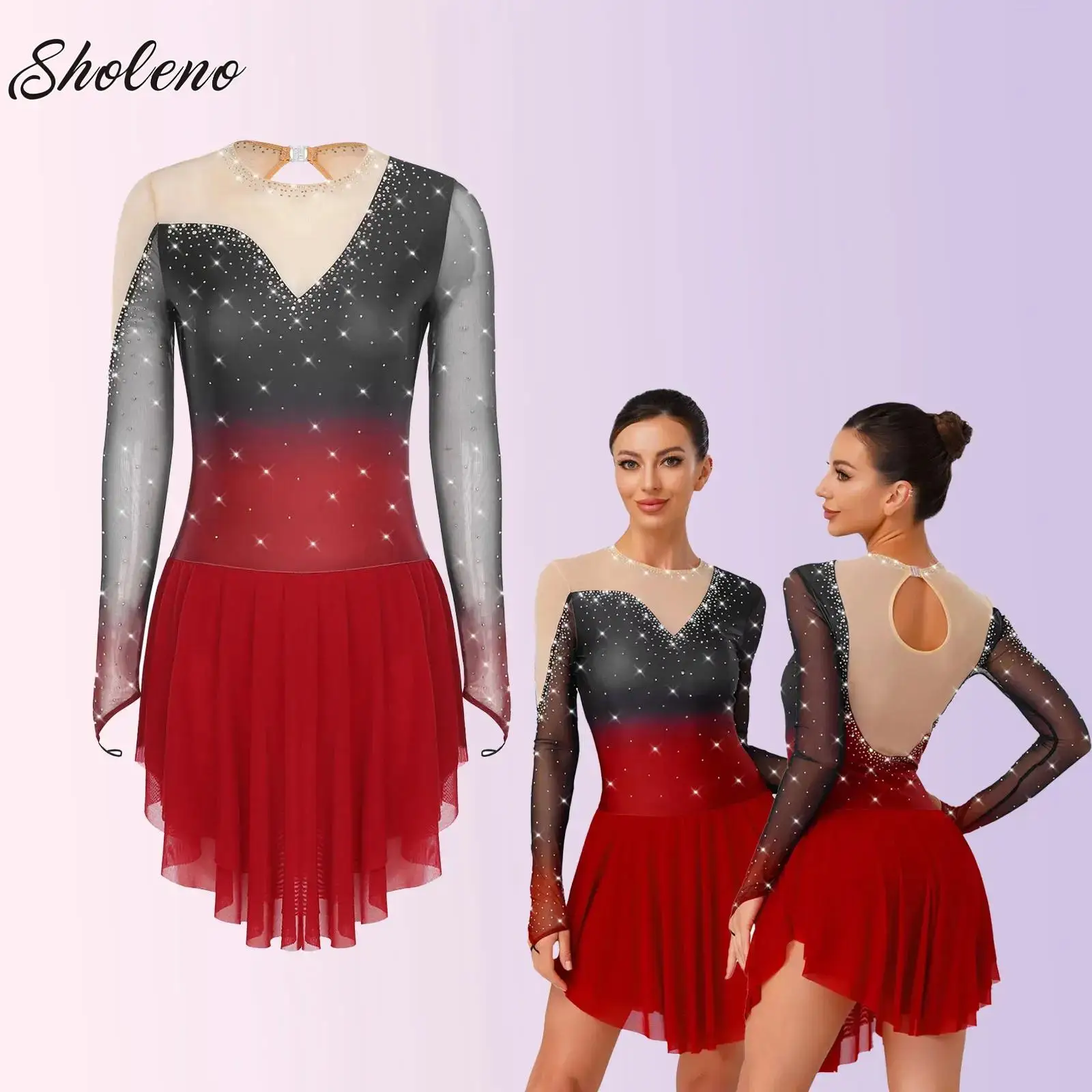 Jupe de patinage artistique pour femmes, justaucorps, danse latine lyrique, robe de gymnastique, maille brillante, Costume de spectacle de compétition