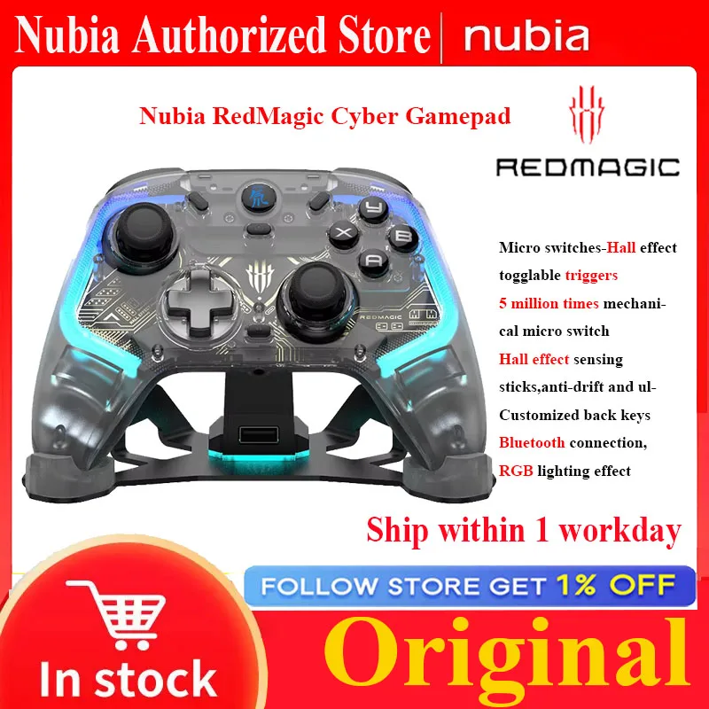 Nubia RedMagic Cyber Gamepad وحدة تحكم ألعاب لاسلكية تعمل بالبلوتوث Elite Hall Trigger Joystick RGB للتبديل PC Android IOS