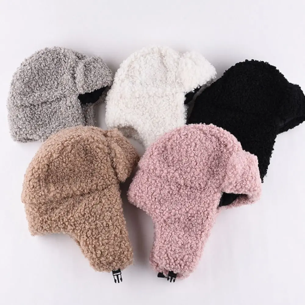 

Fashion Solid Color Plush Hat Thickened Winter Warm Ear Protection Beanies for Women Girls