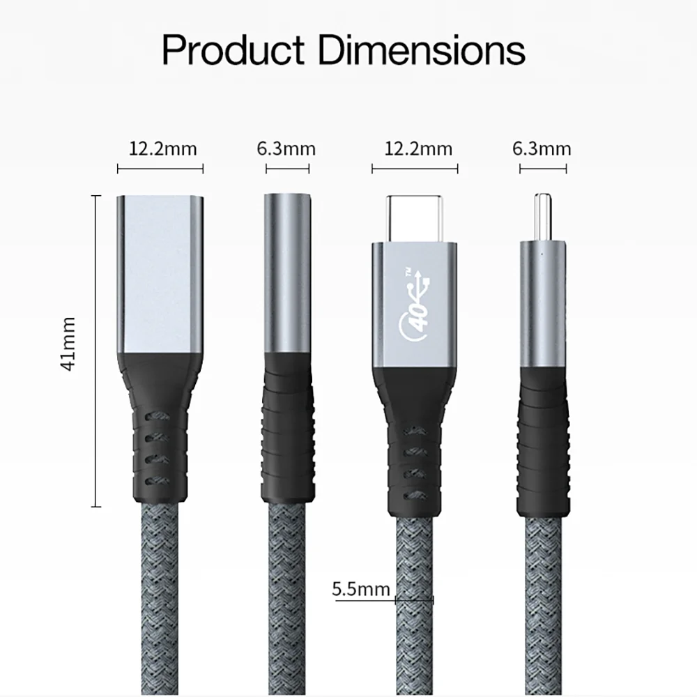 Thunderbolt 4 Type-C Extension Cable USB4 Extend 40Gbps Charging Data Cable 8K@60Hz PD 5A/100W  Type-C Data Wire for MacBook Pro