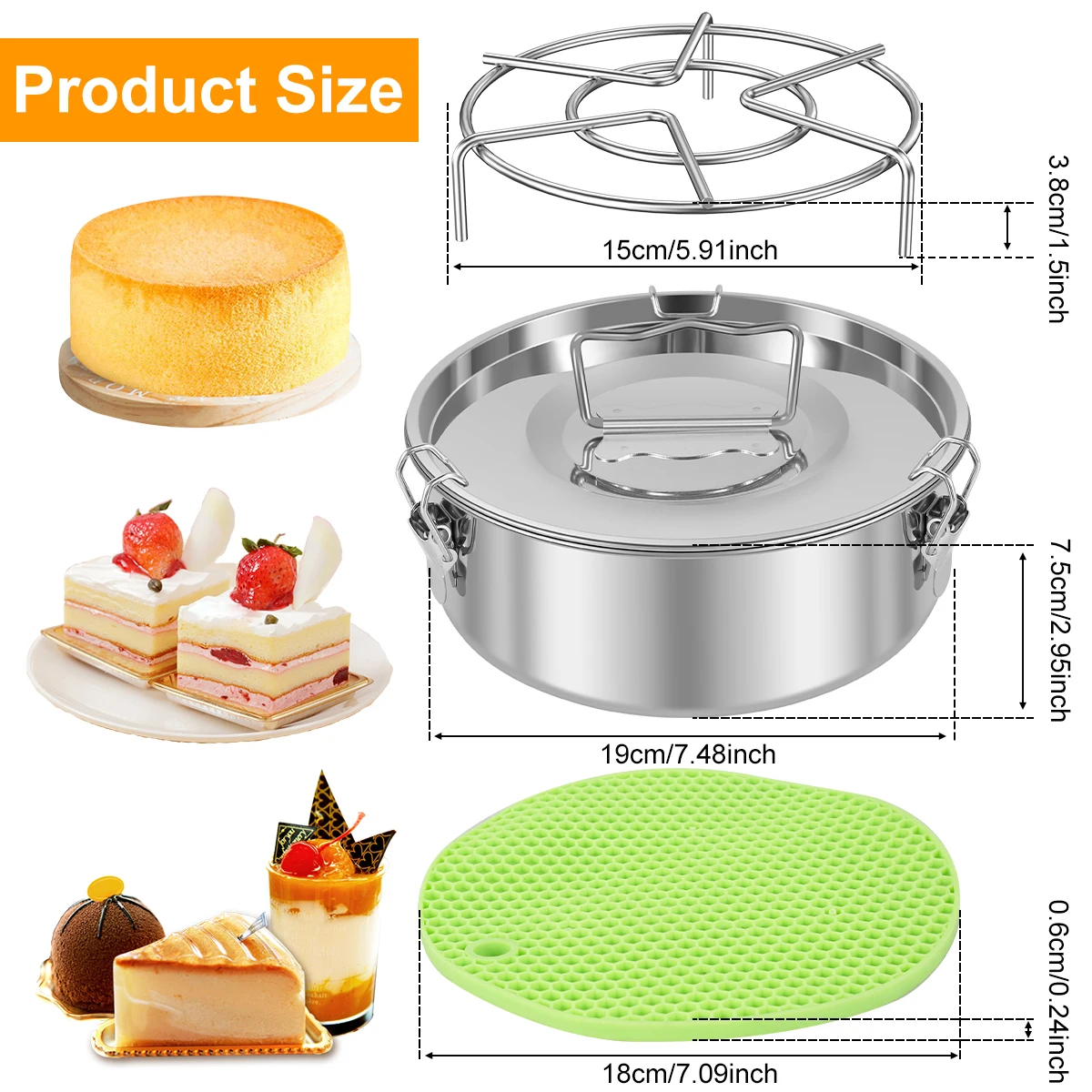 Stampo Flan in acciaio inossidabile con cremagliera a vapore e tappetino in Silicone 1.5QT Flan stampo da forno disco rotondo per Cheesecake forniture da cucina