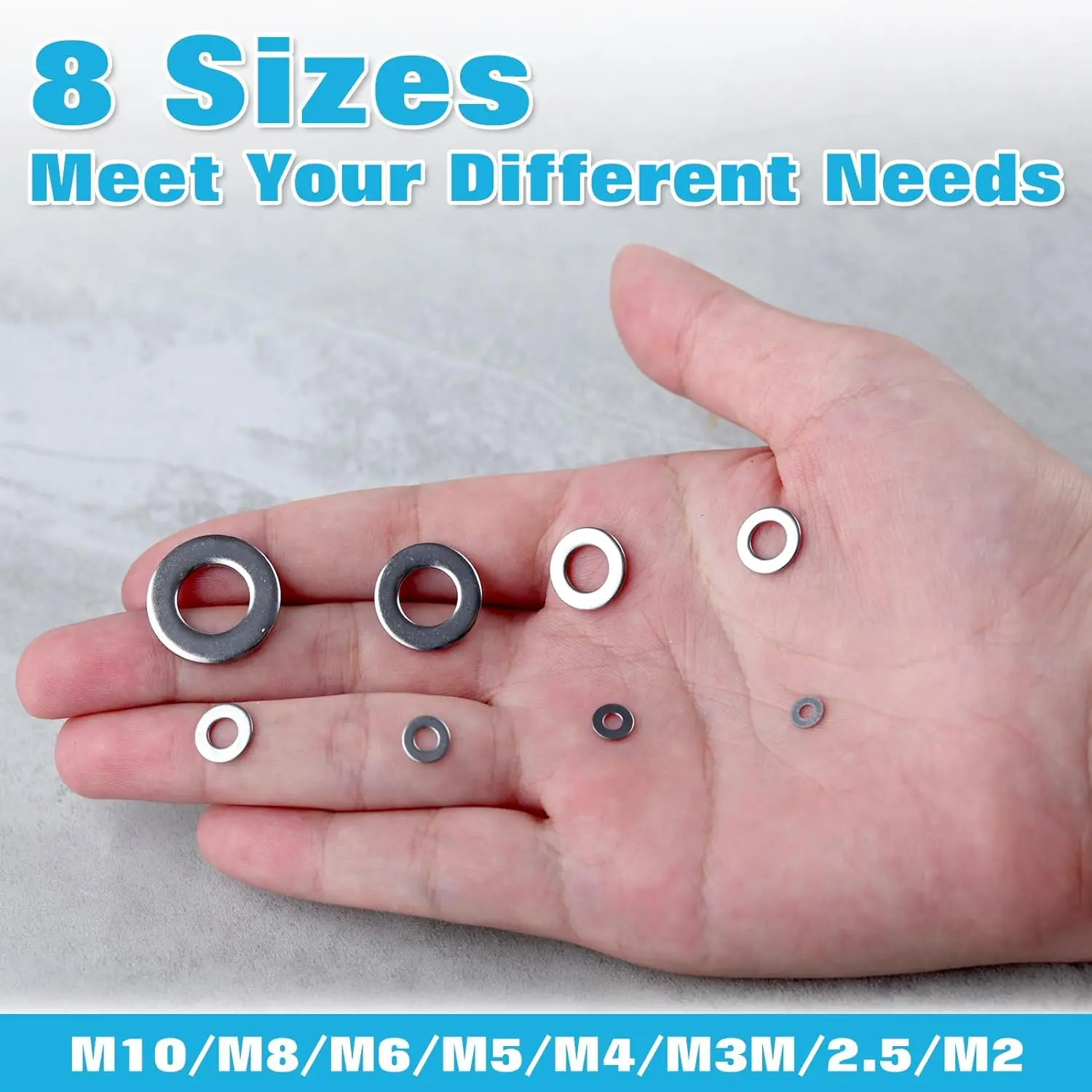 360Pcs 304 Stainless Steel Flat Washers Kit M2-M10 Metric Fender Washer Assortment for Screws Bolts Home Industrial Repair