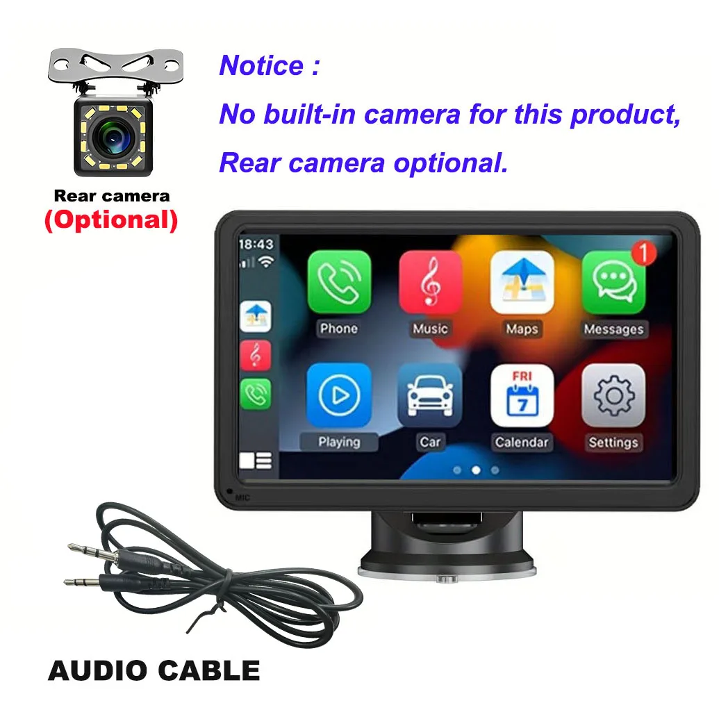 

Carplay Screen for Car, 7 Inch Portable Touch Screen Car Stereo with Wireless Carplay & Android Auto,