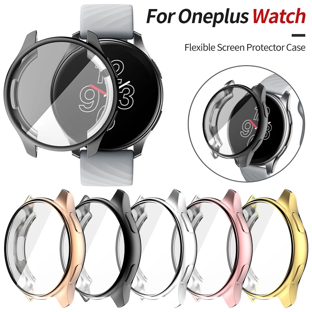 BEHUA TPU Plating Protective Cover For Oneplus Watch Case Full Screen Protector Shell Bumper Cases For One plus smartwatch Frame