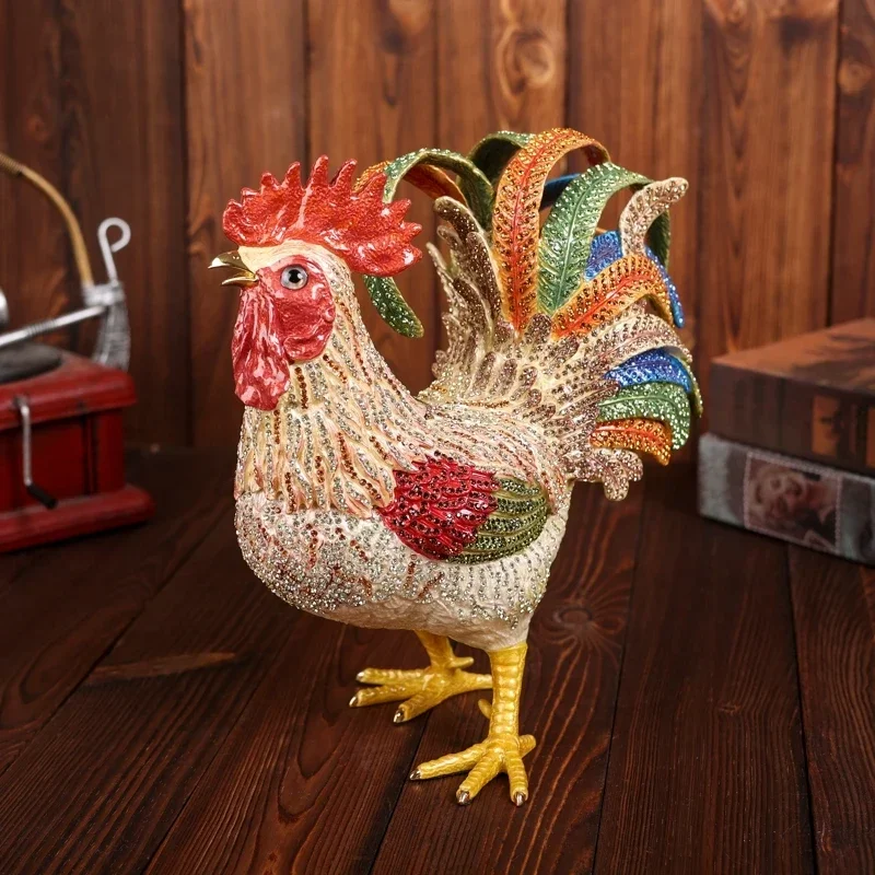 FengShui Metal Crafts Pewter Enamel Full Crystals Rooster Jewelry Gift Box Royal Souvenir Gifts Hot sales