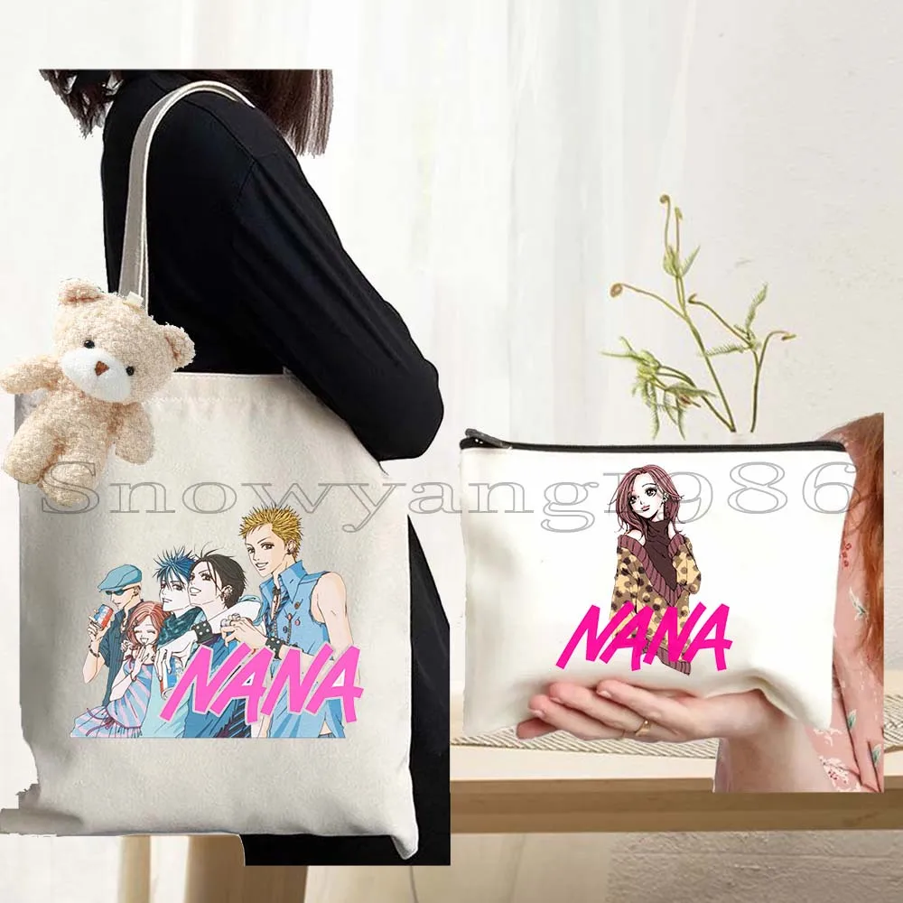 3pcs NANA Anime Manga Shopping Tote Bag Nana Osaki And Ren Honjo Lotus Flower Handbag Shoulder Bag Casual Women Canvas Bag