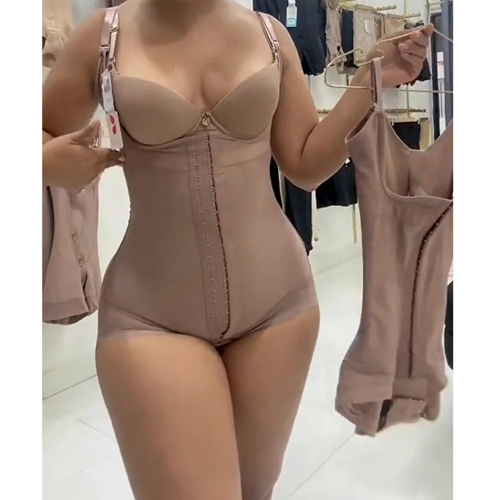 Postpartum Bodysuit Shapewear Waist Trainer Full Body Shaper Tummy Control Butt Lifter Faja Body Shaper Open Crotch With Hooks