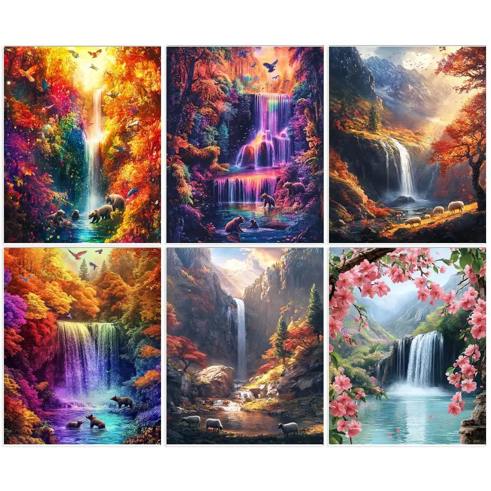 

GATYZTORY Acrylic Painting By Numbers For Adults Waterfall Landscape Diy Coloring By Numbers For Unique Gift Home Decors