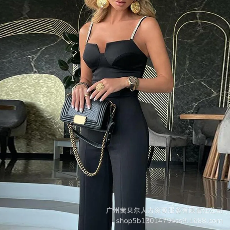 Women Black Sexy Sleeveless Tight Split Jumpsuit Overall Pants High Waist Fashion Casual Sexy Jumpsuits