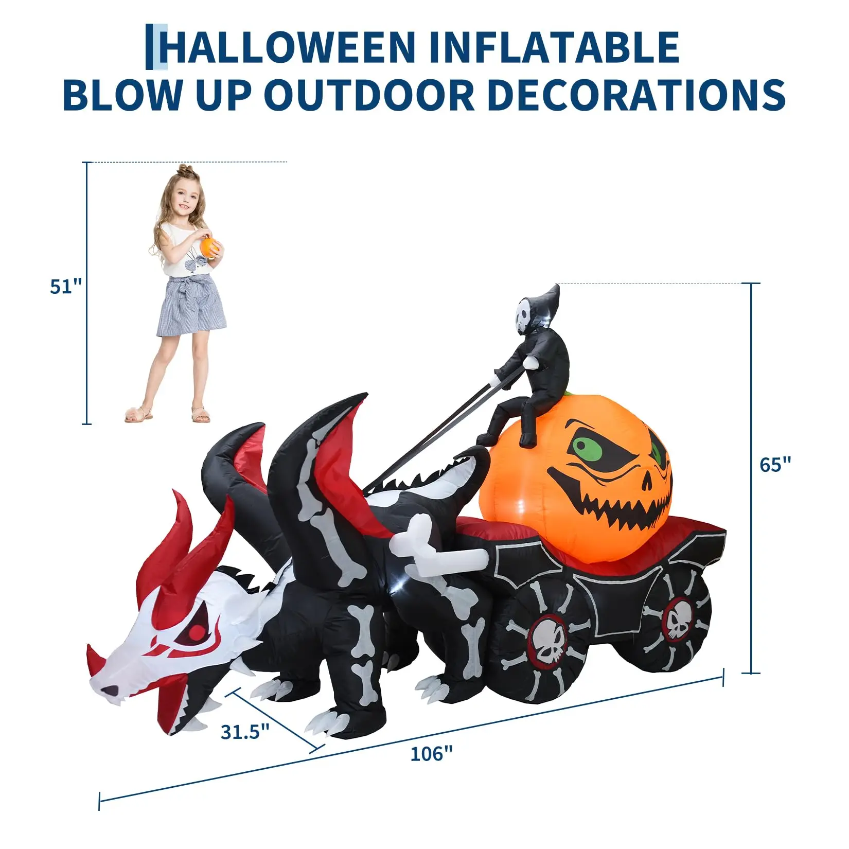 8.9FT Lighted Halloween Inflatable Pumpkin Carriage, Spooky Outdoor Yard Decor with Blower for Lawn, Garden & Porch, Water-Resistant & Fast Setup, 270cm Giant Party Decoration