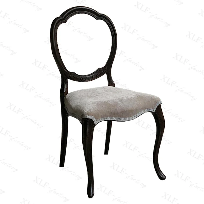 

*French solid wood dining chair old retro fabric dressing nostalgic computer American household small apartment