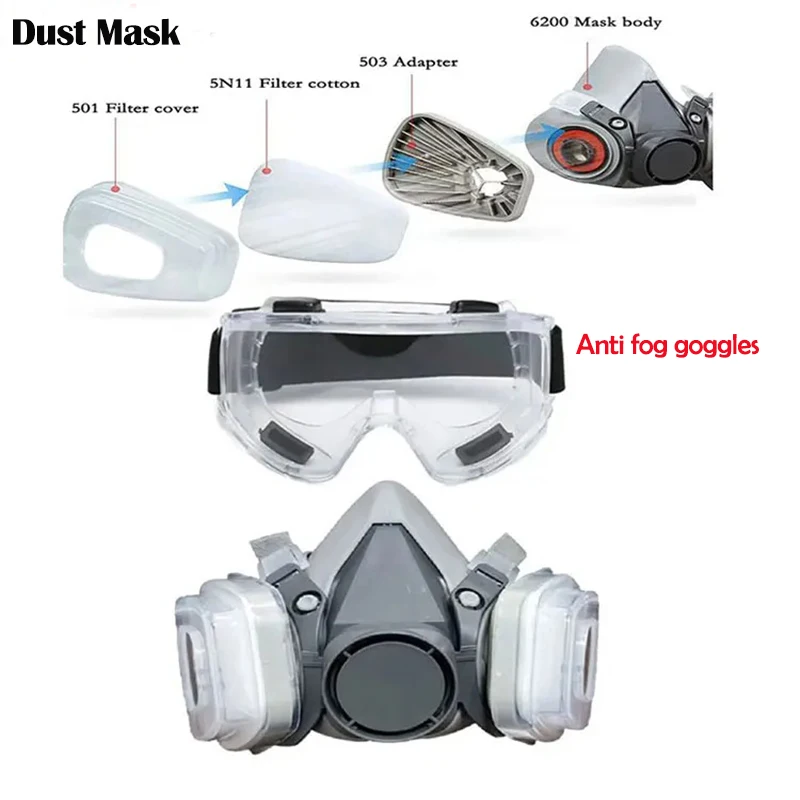 6200 Half Face Dust Mask Safety Work 603 5N11 Particle Filters Goggles Fit For Industrial Labor Paint Spray Decoration Grinding