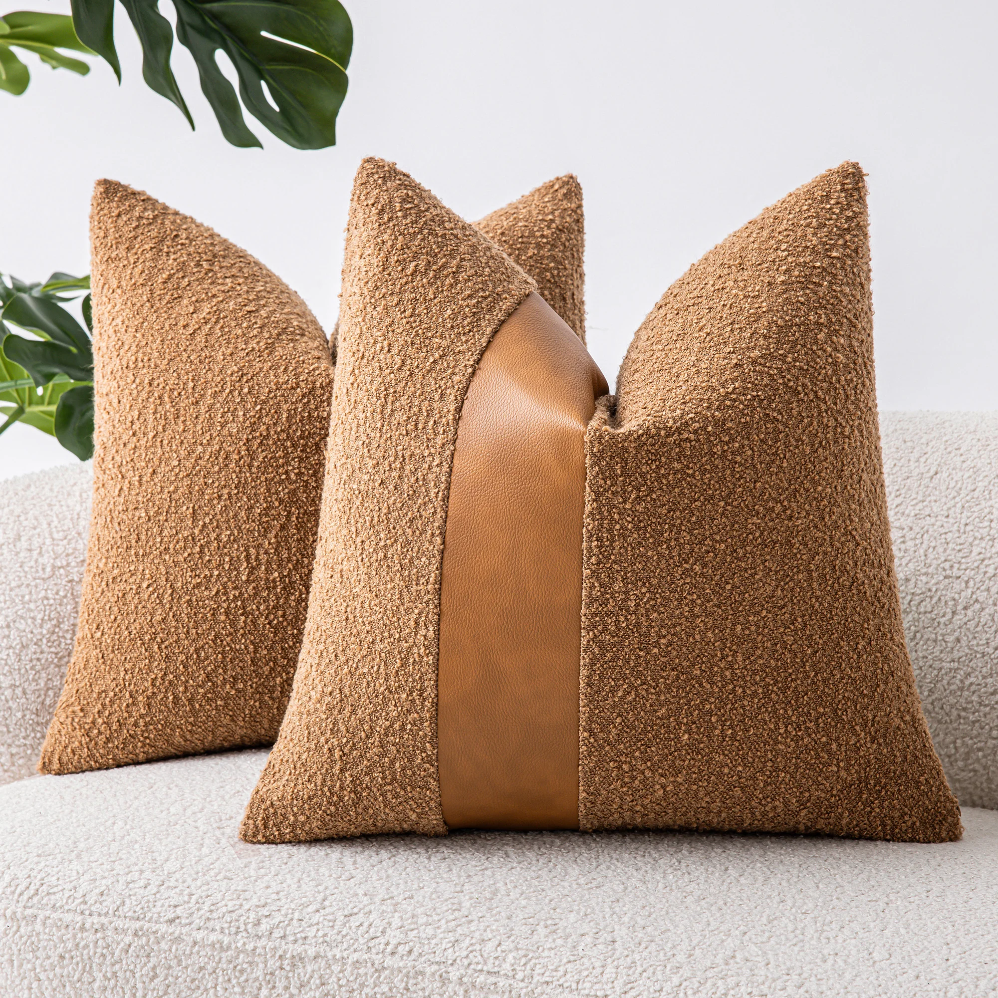 2-Piece Set, Double-Sided Faux Leather Loop Yarn Pillow Cover, Home Decoration, Suitable for Living Room, Bedroom, Sofa, Pillow Insert Not Included