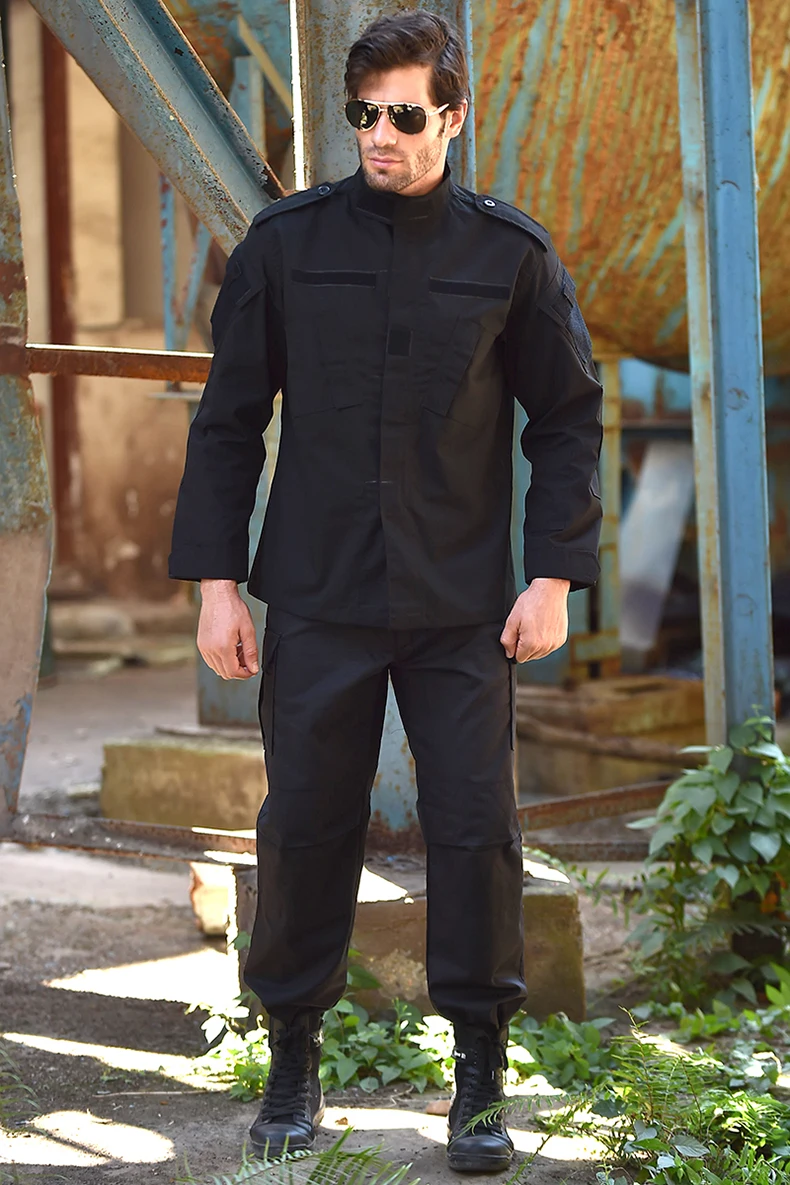 ACU Police Durable Security Uniform Tactical Military Suit Black Camouflage Army Training Jacket and Pants