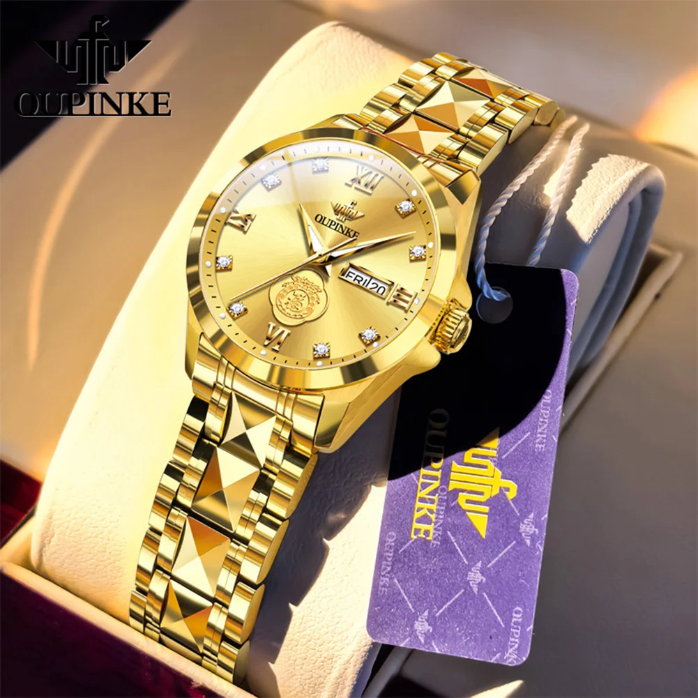 OUPINKE Real Gold Real Diamond Women Watch Luxury Gold Wealth Imported Mechanical Watch Tungsten Steel Women Automatic Watch
