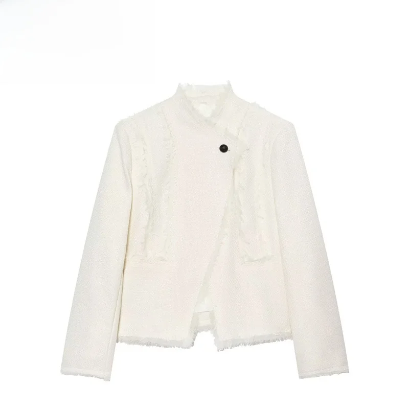 Fashionable Zigzag  Nine Points Women's Suit Jacket European Style Slim Fit Polyester Fiber Long Sleeve Short Coat