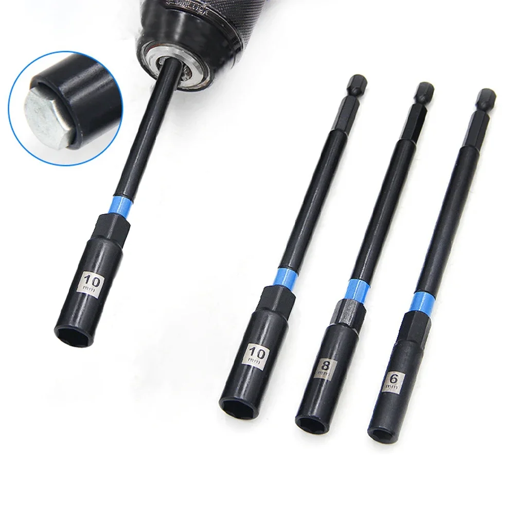 3pcs 6/8/10mm Hex Socket Nut Driver Set Socket Adapter Wrench Extension Sleeve For Woodworking Power Tool Parts
