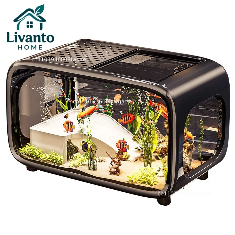 

Creative fish tank, light luxury with lid, new ecological tank, high transparency, anti fall desktop small aquarium