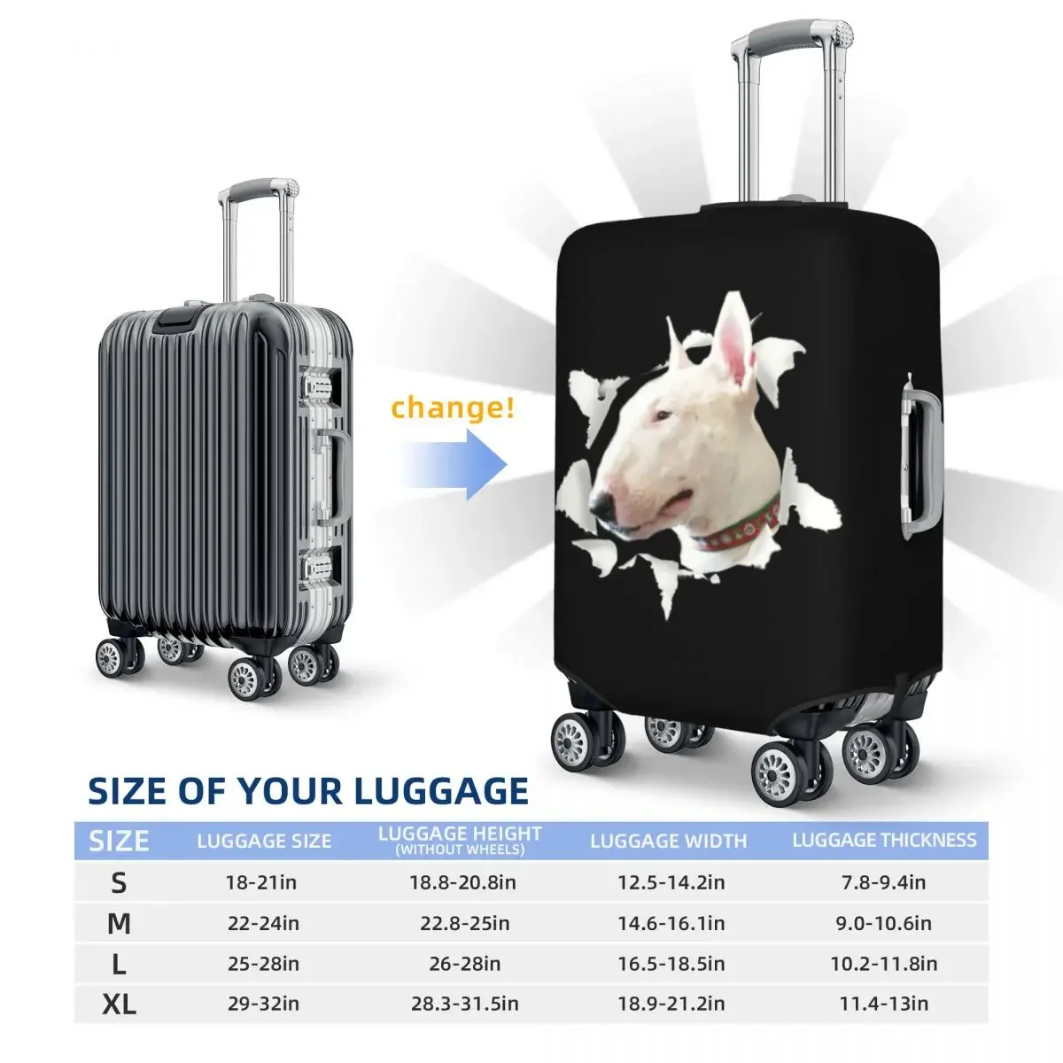 Juste de bagage personnalisée pour chien Bull Terrier, housses de valise de voyage pour animaux de compagnie, protection contre la poussière, drôle