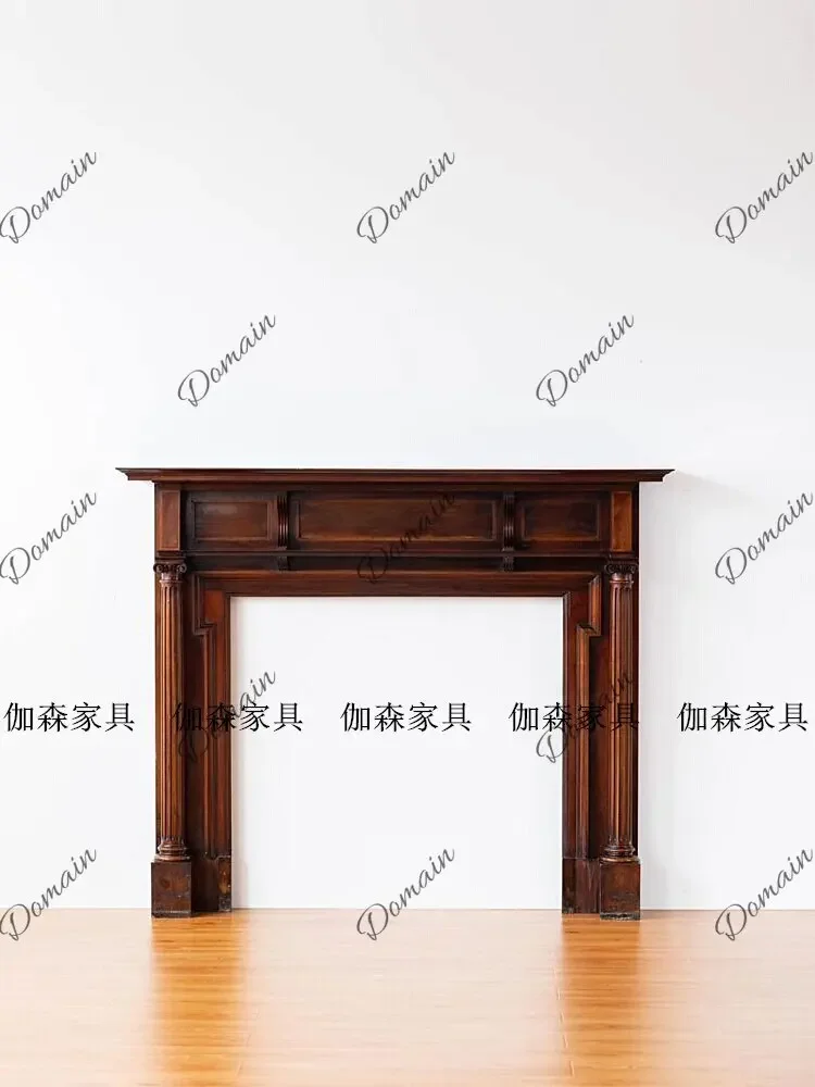 BJ Medieval Solid Wood Antique Fireplace Decorative Cabinet French Retro Old Fireplace Background Wall Roman Column