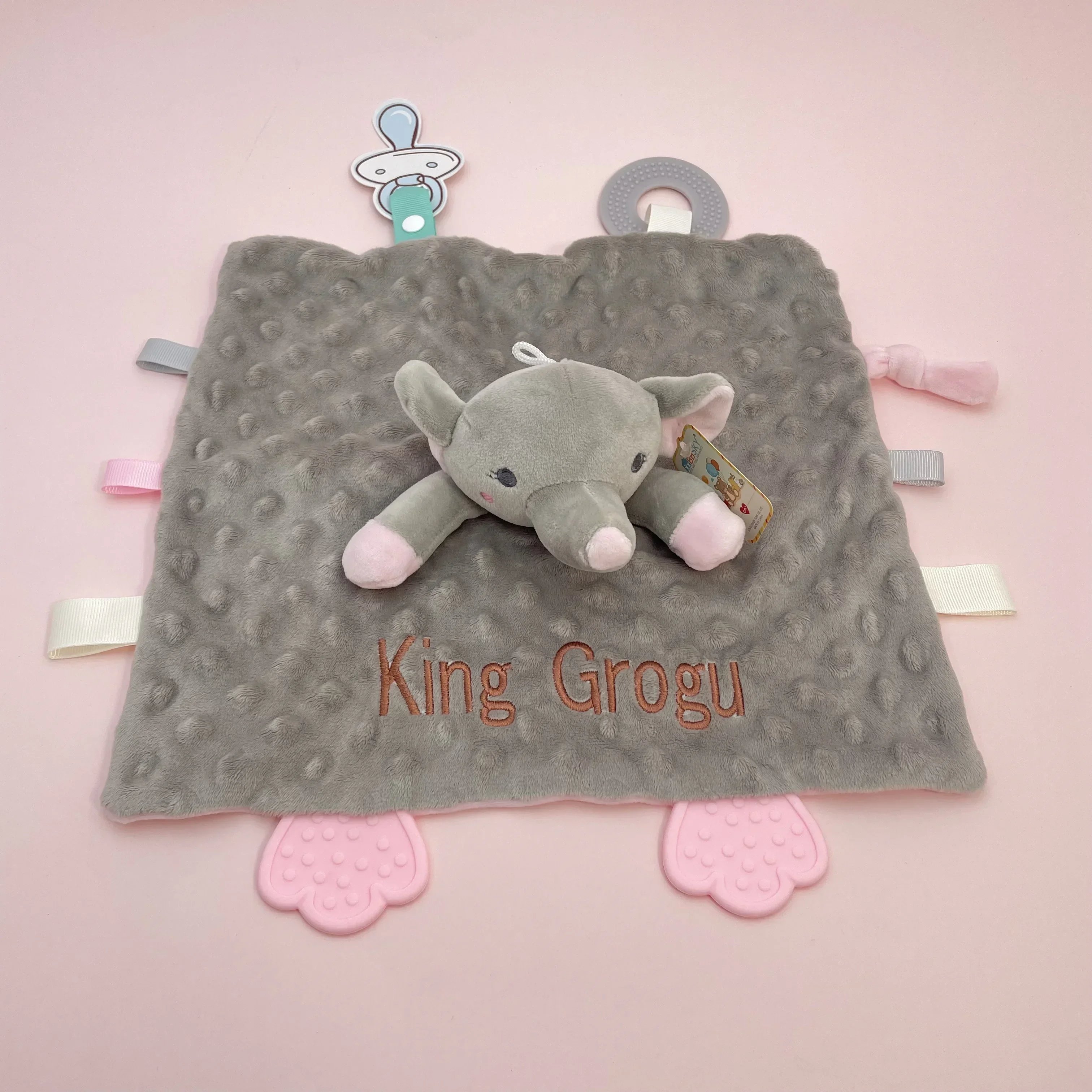 Personalized Baby Security Blanket Teether Plush Stuffed Toy Custom Blanket Comforter Bunny Elephant  Baby  girl boys Gift