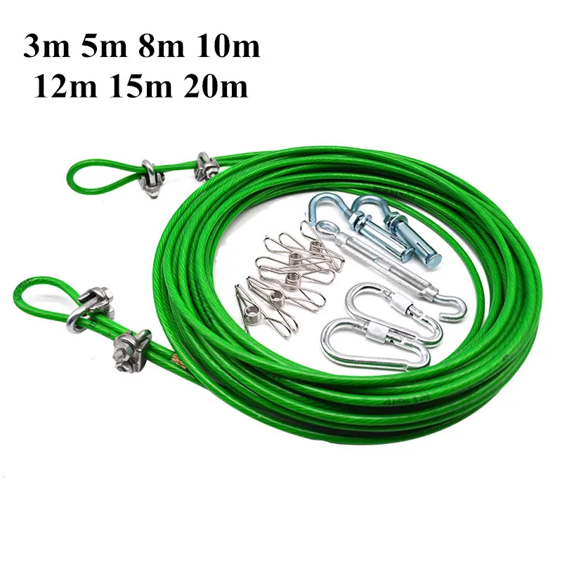 

3m To 20m Steel Wire Green PVC Coated Flexible Wire Rope Cable Stainless Steel for Clothesline Greenhouse Grape Rack Shed 4mm