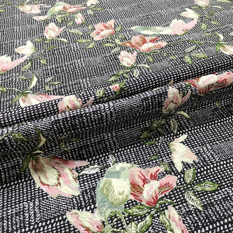 High Precision Jacquard Brocade Fabric European Flower Bird Dress Trench Coat Design Sewing Cloth Fashion Wholesale by the Meter