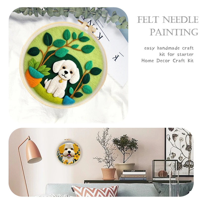 GATYZTORY DIY Wool Needle Felting Starter Kit Dog Animal Handmade Needle Wool Painting Embroidery Home Decor Art Gift 20x20cm