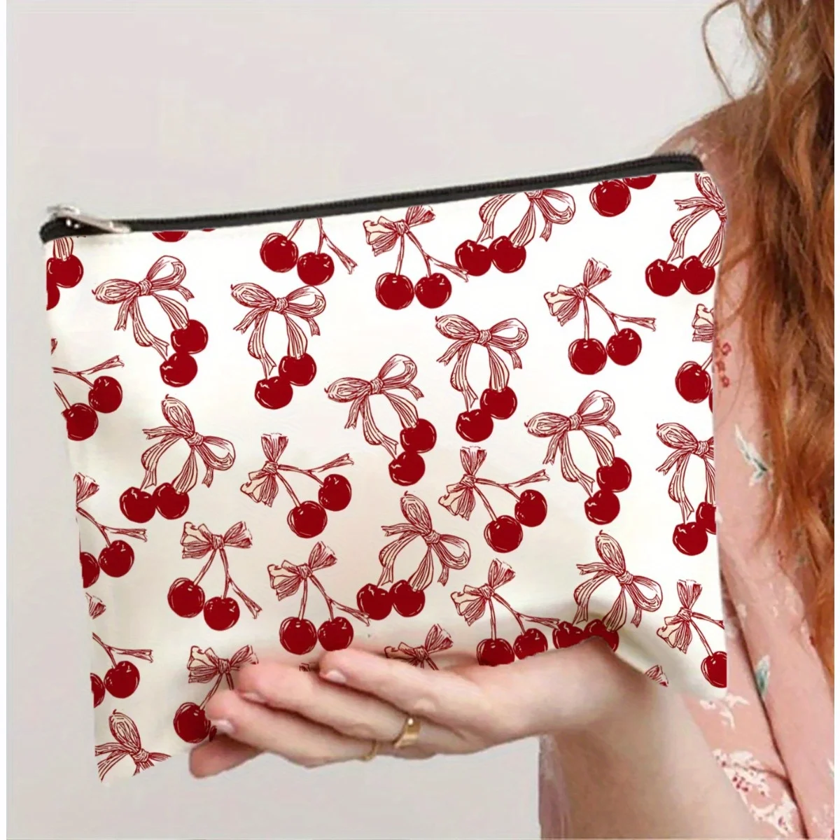 

A Cherry Patterned Makeup Bag- Multifunctional Zipper Pouch, Jewelry Storage Bag, Perfect Travel Zipper Small Storage Bag.