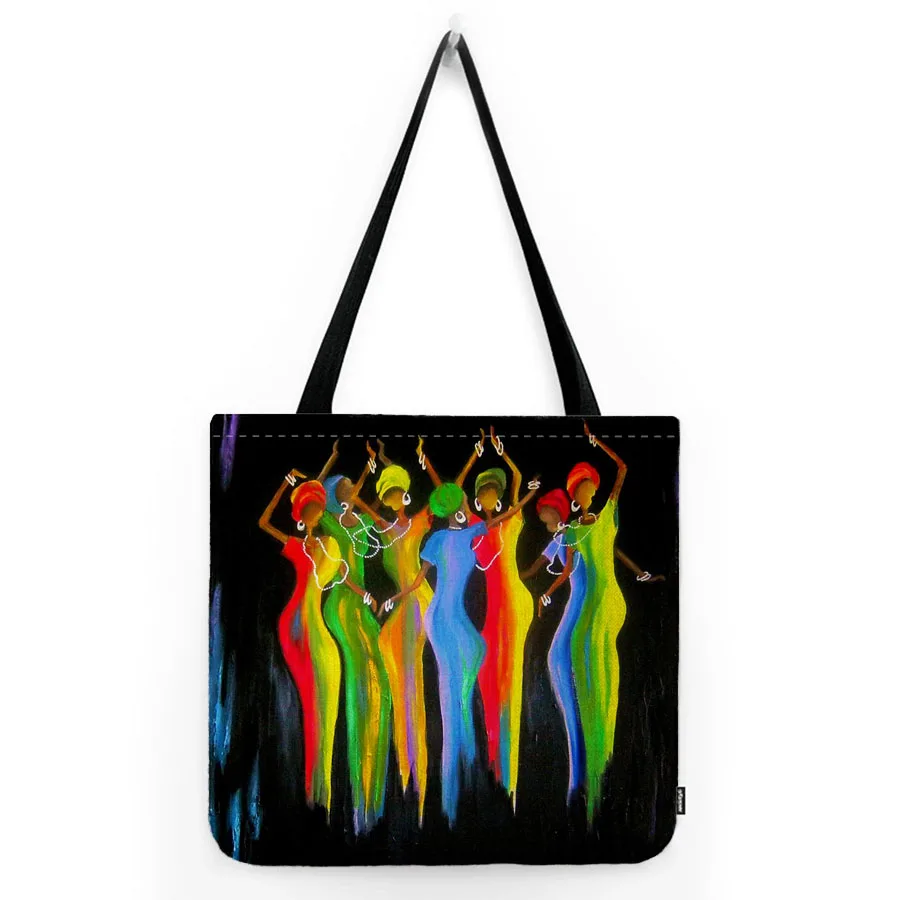 Abstract Oil Painting Dancing Africa Woman Modern Art African Culture Theme Shoulder Bag Water Resistant Linen Shopper Tote Bag