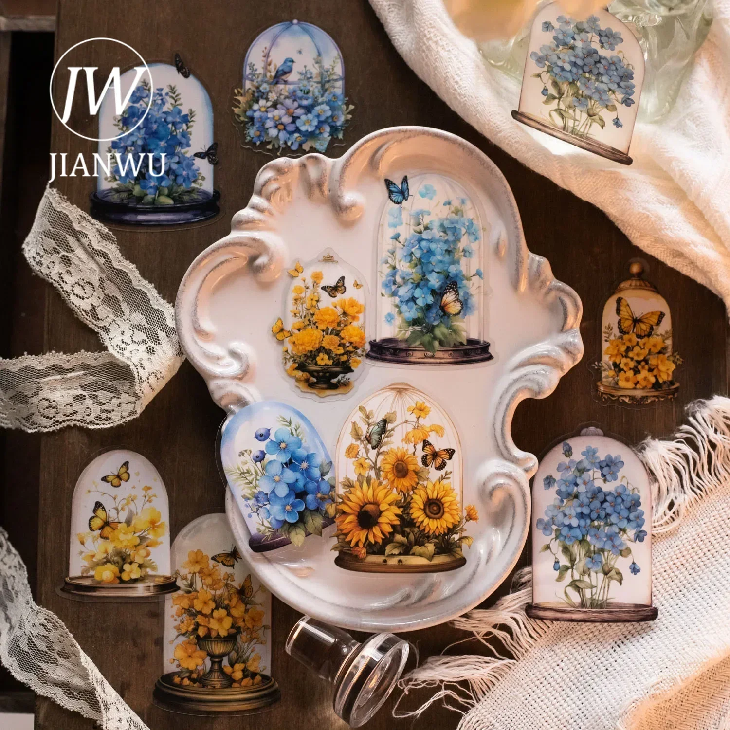 JIANWU Vase Dream Series Vintage Watercolor Flower Landscaping Material Collage PET Sticker Creative DIY Journal Stationery