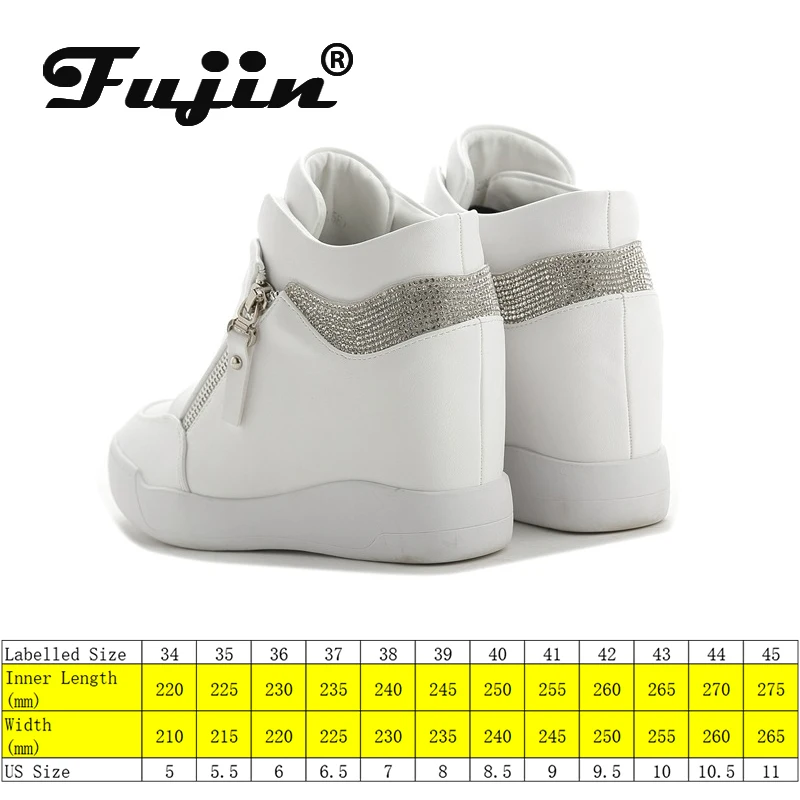 Fujin, zapatillas de deporte con cuña y plataforma de talla grande de 7cm, Botas para mujer, zapatos de cuero con doble cremallera, zapatillas de deporte a la moda con diamantes de imitación, Botas con tacón oculto