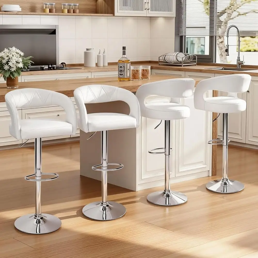 

Набор из 4 поворотных современных регулируемых барных стульев из искусственной кожи, барных стульев для кухонной стойки, островных стульев для бара, кухни, столовой
