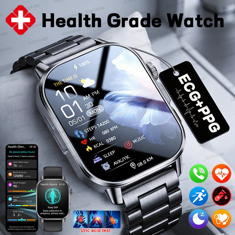 Nursing Grade New ECG+PPG Healthy Diagnose Smart Watch Men Body Analysis Blood Pressure Lipid Uric Acid NFC Health Tracker Watch